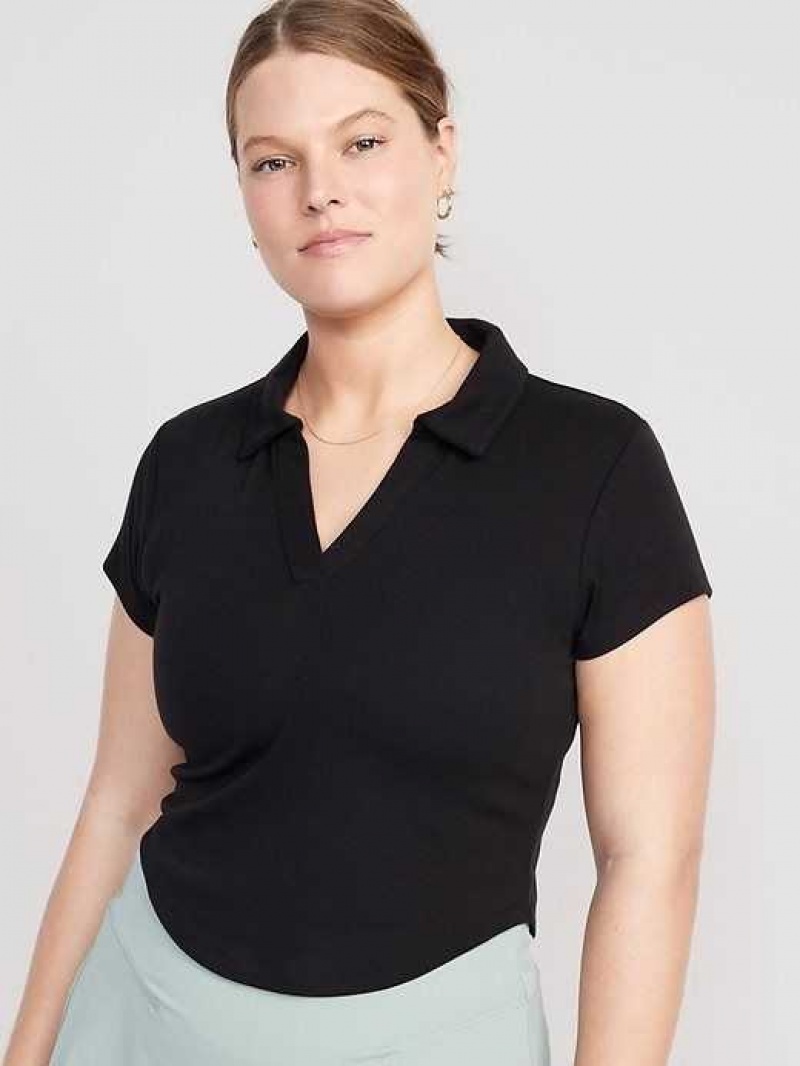 Haut Running Old Navy UltraLite Rib-Knit Cropped Polo Shirt Femme Noir | 231-FBDNKT