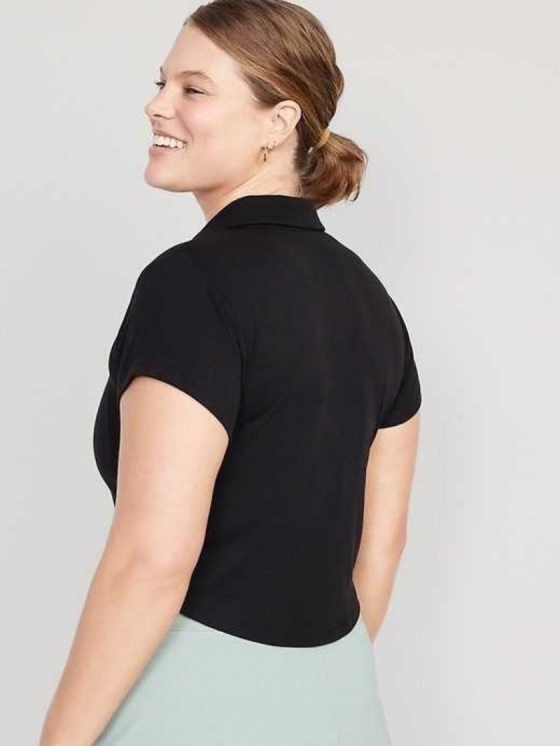 Haut Running Old Navy UltraLite Rib-Knit Cropped Polo Shirt Femme Noir | 231-FBDNKT