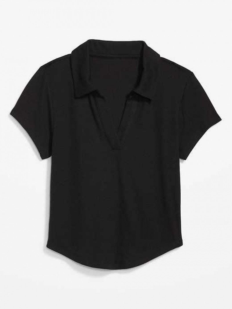 Haut Running Old Navy UltraLite Rib-Knit Cropped Polo Shirt Femme Noir | 231-FBDNKT