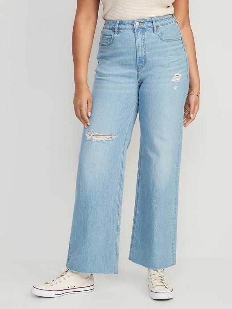 Jean Old Navy Extra High-Waisted Ripped Cut-Off Larges-Leg Jeans Femme Holly | 586-ICRXLY