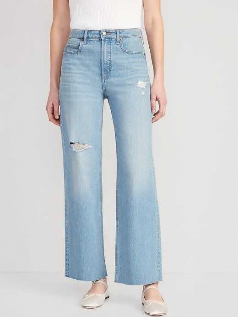 Jean Old Navy Extra High-Waisted Ripped Cut-Off Larges-Leg Jeans Femme Holly | 586-ICRXLY