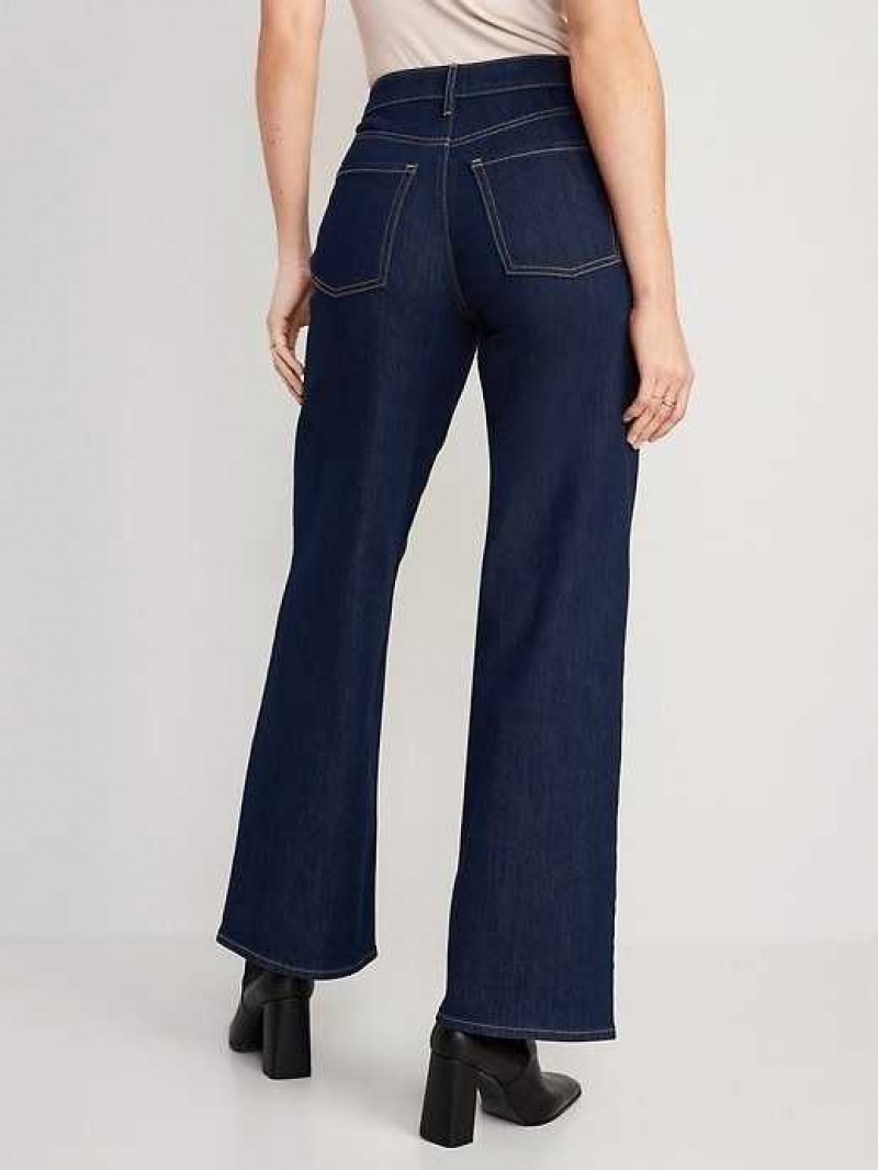 Jean Old Navy High-Waisted Wow Larges-Leg Jeans Femme Lavage Foncé | 470-VZSONT