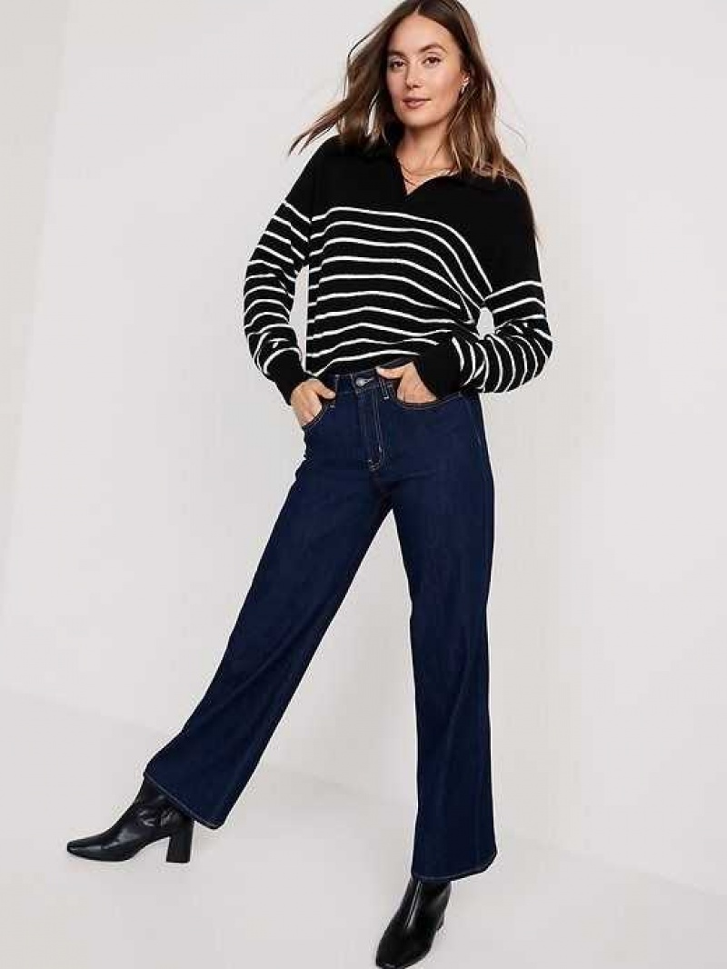 Jean Old Navy High-Waisted Wow Larges-Leg Jeans Femme Lavage Foncé | 470-VZSONT