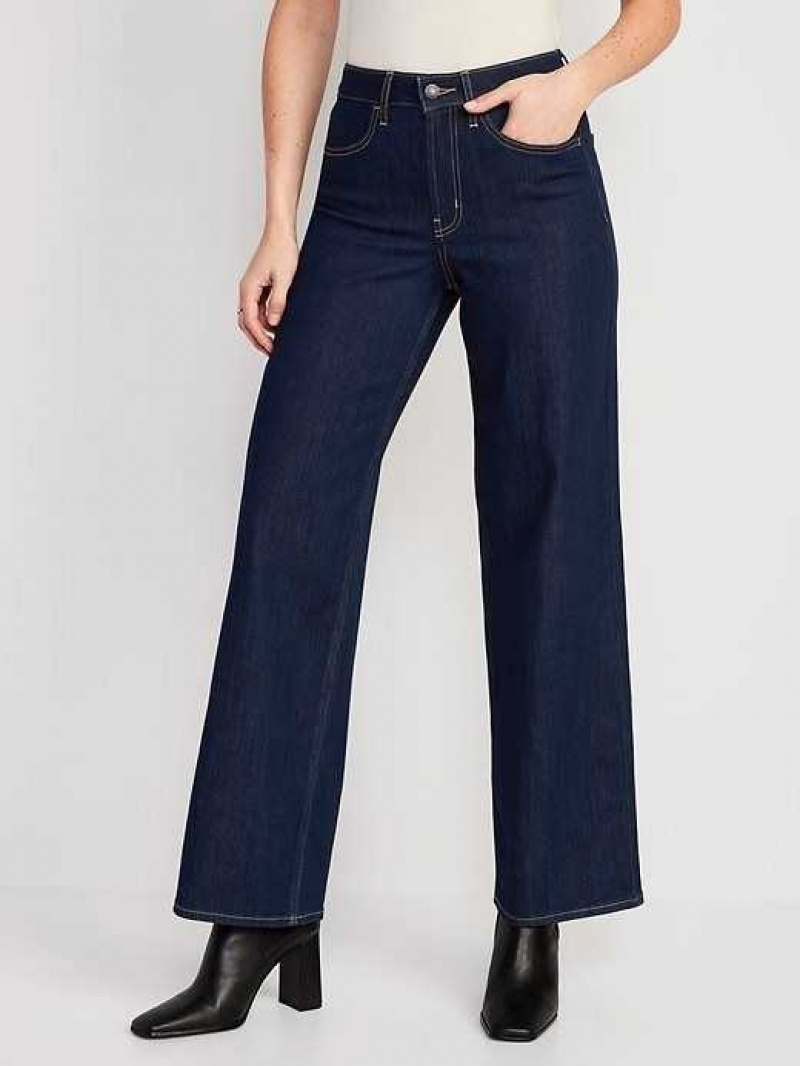 Jean Old Navy High-Waisted Wow Larges-Leg Jeans Femme Lavage Foncé | 470-VZSONT