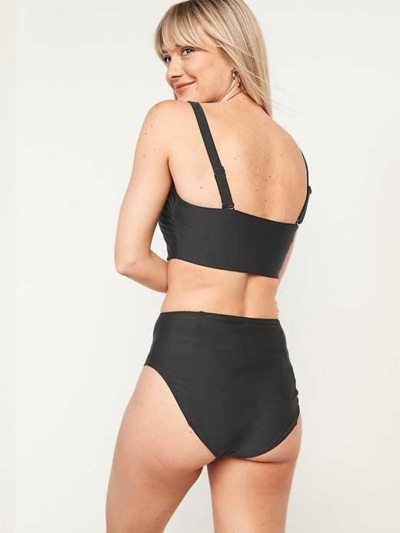 Maillots De Bain Old Navy High-Waisted French-Cut Bikini Swim Bottoms Femme Ebony | 584-XOJDPI