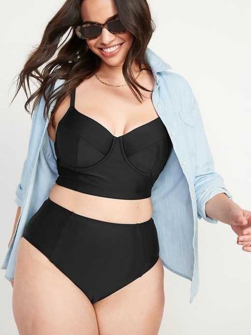 Maillots De Bain Old Navy High-Waisted French-Cut Bikini Swim Bottoms Femme Ebony | 584-XOJDPI