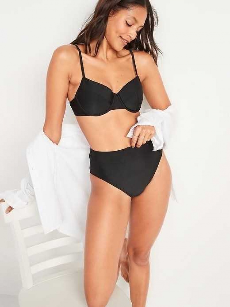 Maillots De Bain Old Navy High-Waisted French-Cut Bikini Swim Bottoms Femme Ebony | 534-WRSIBO