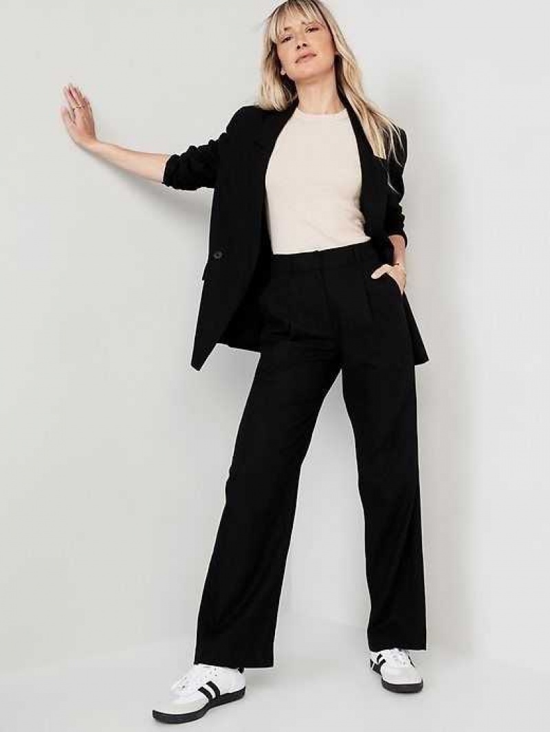 Pantalon Old Navy Extra High-Waisted Plissé Taylor Larges-Leg Linen-Blend Trouser Pants Femme Noir | 782-AZOSPC