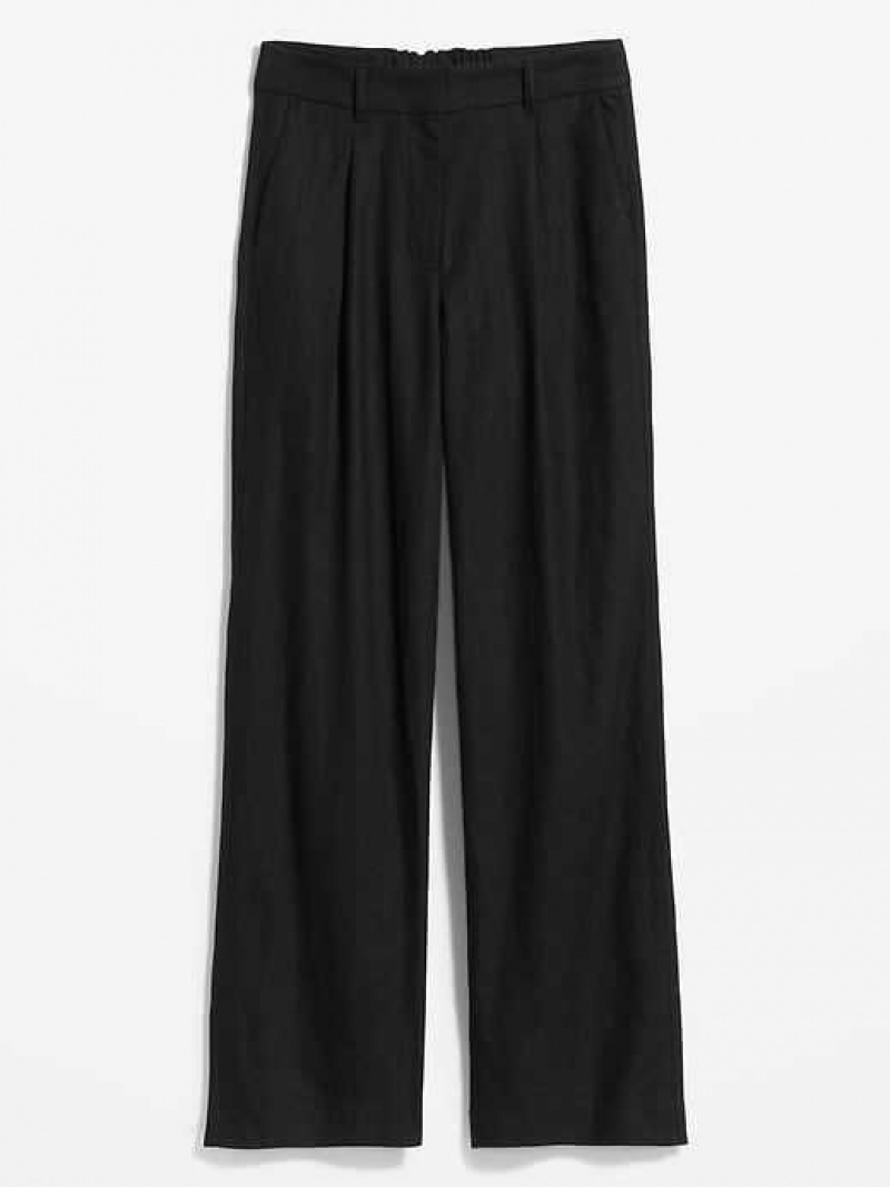 Pantalon Old Navy Extra High-Waisted Plissé Taylor Larges-Leg Linen-Blend Trouser Pants Femme Noir | 782-AZOSPC