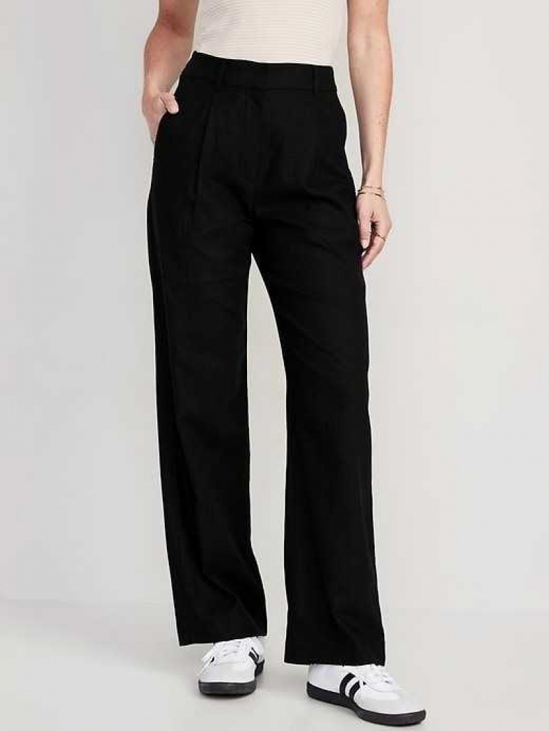 Pantalon Old Navy Extra High-Waisted Plissé Taylor Larges-Leg Linen-Blend Trouser Pants Femme Noir | 782-AZOSPC