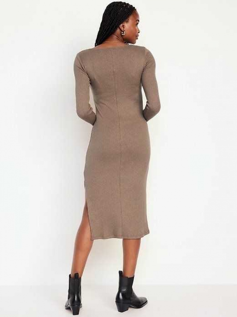 Peignoir Old Navy Fitted Twist-Front Rib-Knit Midi Robe Femme Sedimentary | 428-MOKVDP