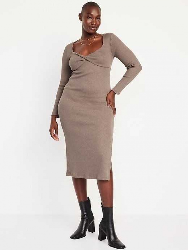 Peignoir Old Navy Fitted Twist-Front Rib-Knit Midi Robe Femme Sedimentary | 428-MOKVDP