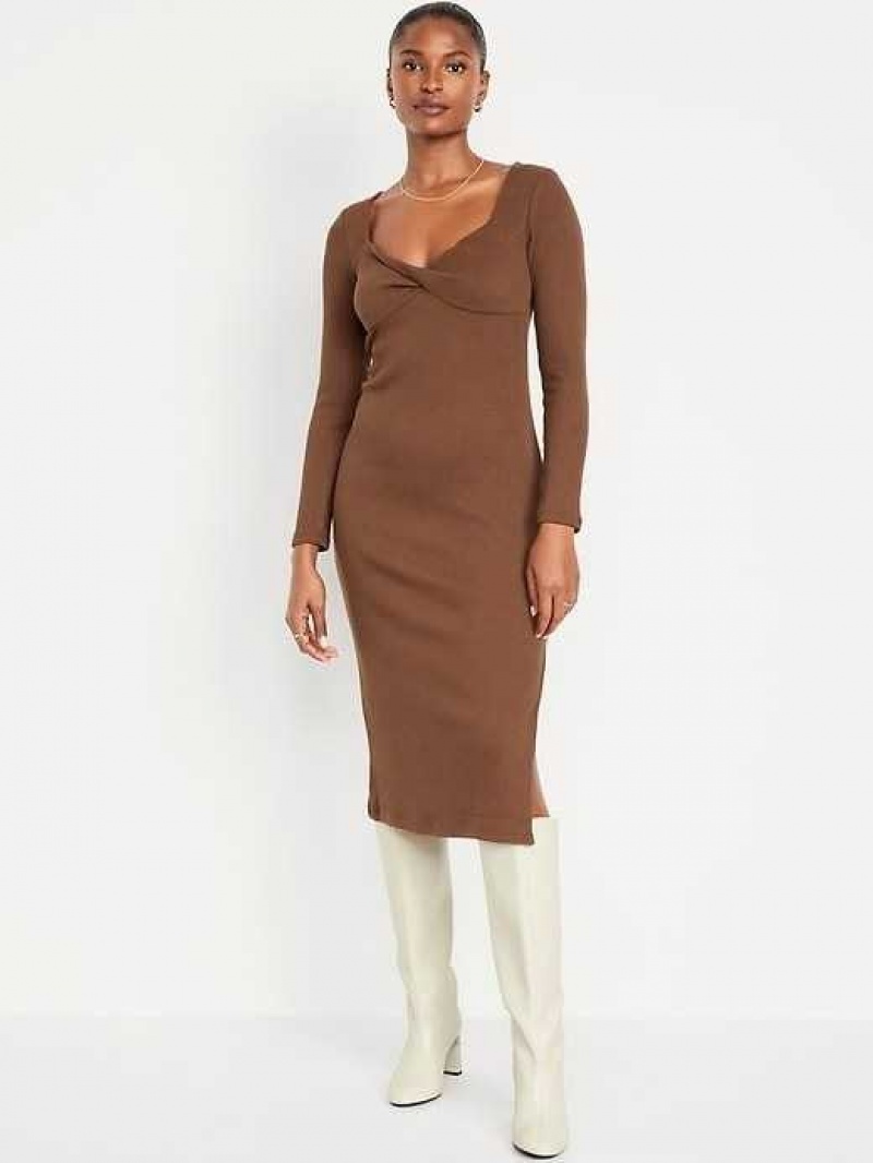 Peignoir Old Navy Fitted Twist-Front Rib-Knit Midi Robe Femme Espresso | 409-PNMVTU