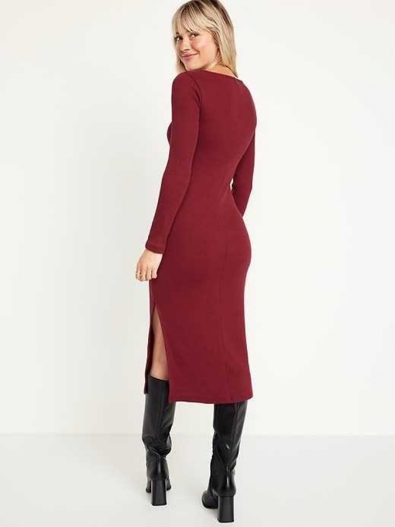 Peignoir Old Navy Fitted Twist-Front Rib-Knit Midi Robe Femme Rouge Bordeaux | 849-HZFDSG