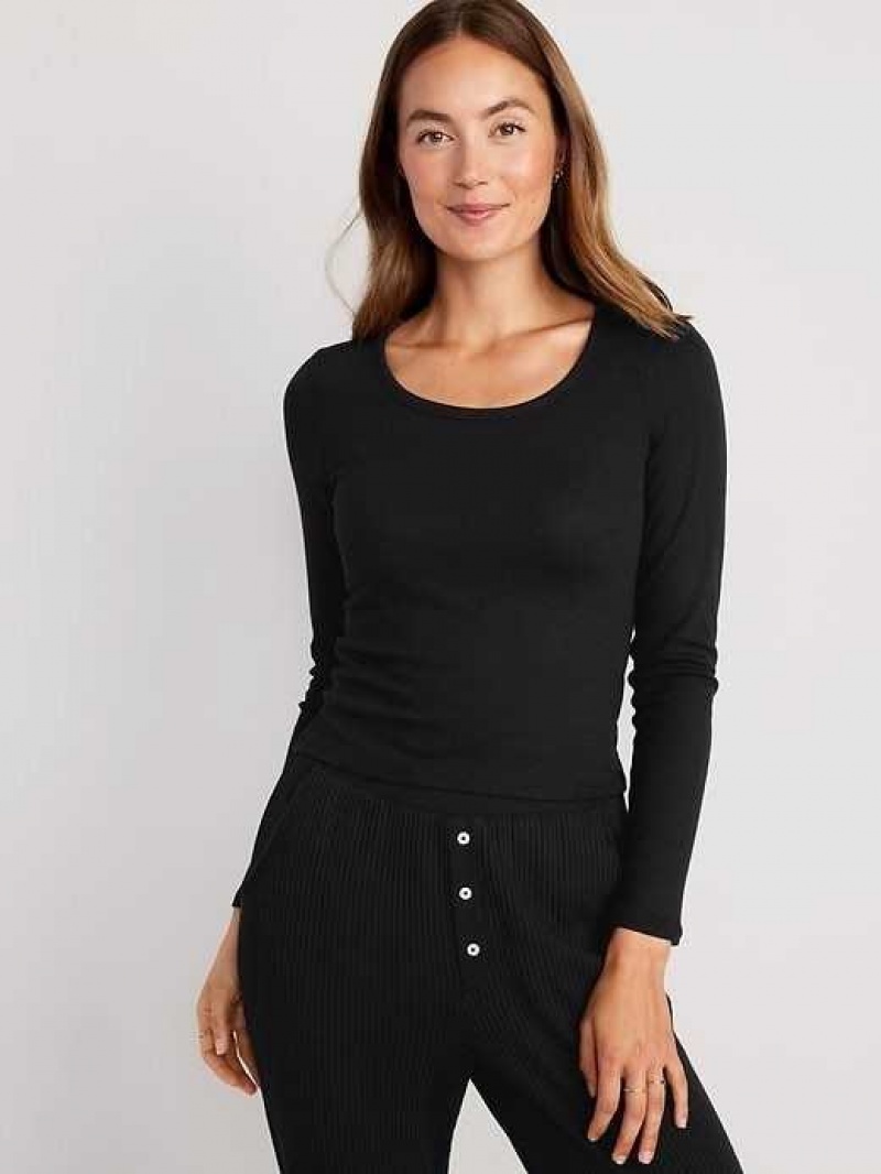 Pyjamas Old Navy UltraLite Rib-Knit Pajama Top Femme Noir | 408-DEZYBJ